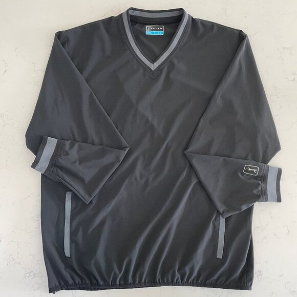 PGA Tour Performance V Neck LS Lightweight Poly Golf Windbreaker Top Blk Grey L - Picture 1 of 12